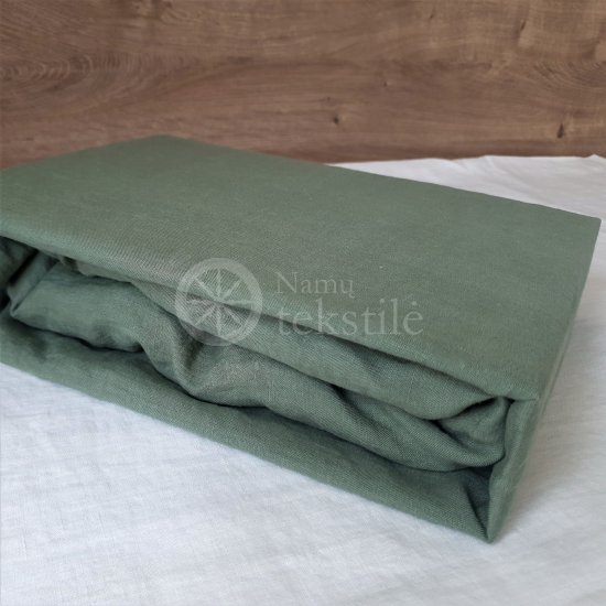 Linen fitted sheet GREEN